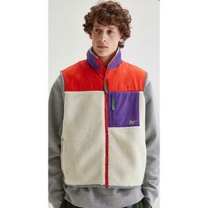 Without Walls Mens Colorblock Faux Shearling Fleece Vest Orange Purple Large